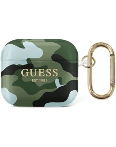 Чехол с карабином TPU для AirPods 3 Зеленый камуфляж Guess