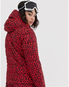 Красная дутая горнолыжная куртка с гепардовым принтом Revet Protest