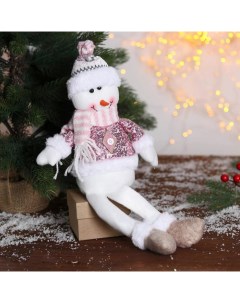 Мягкая игрушка Снеговик в розовых пайетках длинные ножки 11х37 см Зимнее волшебство