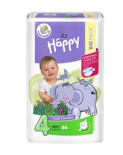 Подгузники для детей Maxi по 66 шт вес 8 18 кг Bella baby happy