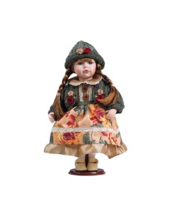 Кукла коллекционная керамика Даша в платье с цветами в зеленой кофточке 30 см Кнр