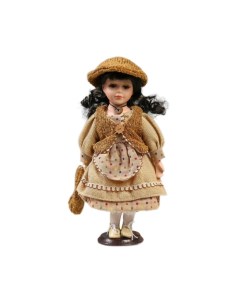 Кукла коллекционная керамика Лена в бежевом платье и бежевом жилете 30 см Кнр