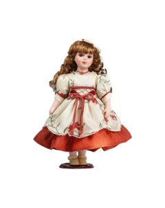 Кукла коллекционная керамика Оля в платье с цветами и бордовой нижней юбкой 40 см Кнр