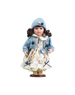 Кукла коллекционная керамика Машенька в платье с цветами в голубой кофточке 30 см Кнр