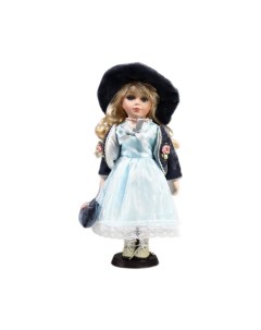 Кукла коллекционная керамика Ирина в голубом платье и сером пиджаке 30 см Кнр