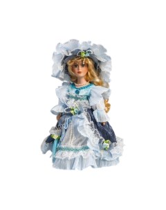 Кукла коллекционная керамика Леди Анна в сине голубом платье 30 см Кнр