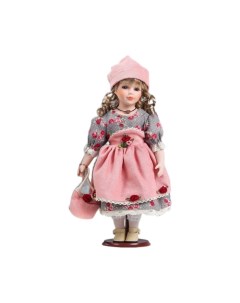 Кукла коллекционная керамика Кристина в платье с цветами с сумкой 40 см Кнр