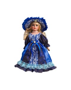 Кукла коллекционная керамика Леди Есения в ярко синем платье 30 см Кнр