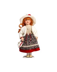 Кукла коллекционная керамика Женечка в цветочной юбке и белом жакете 40 см Кнр