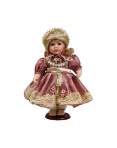 Кукла коллекционная керамика Ася в розовом платье и чепчике 30 см Кнр