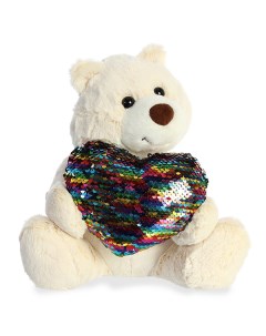 Мягкая игрушка Медведь Большое сердце кремовый 30 см Aurora