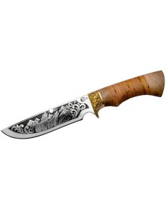 Туристический охотничий нож Лорд сталь 65х13 береста орех латунь ручная работа Ворсма