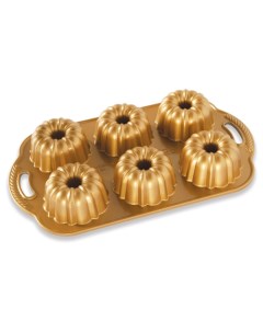 Форма для выпечки 6 кексов 3D Праздничные пироги 1л золотая Nordic ware