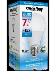 Лампа светодиодная E27 7W 6000K ЛОН груша арт 695636 10 шт Smartbuy