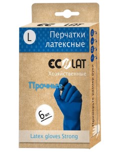 Перчатки Хозяйственные латексные синие р L 6шт Ecolat