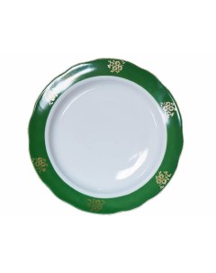 Тарелка десертная Дулево Вырезной край Зеленый борт диаметр 175 мм фарфор Дулевский фарфор