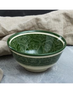 Супница Коса Риштанская Керамика малая D 15 5 см зеленая Шафран