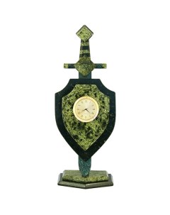 Декоративные часы из змеевика Меч и щит высота 30 см Уральский сувенир