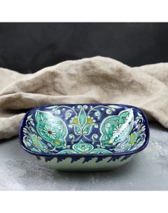 Салатница Риштанская Керамика Цветы 19 см синий Шафран