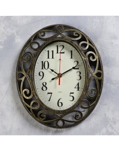 Часы настенные Классика Витки плавный ход 31 х 26 см корпус черный с золотом Рубин