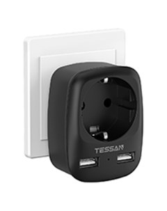 Сетевой фильтр TS 611 DE 1 розетка 2xUSB черный Tessan