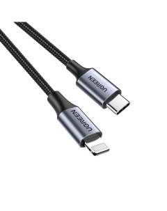 Кабель USB Type C Lightning 8 pin MFi экранированный 3A быстрая зарядка 1м черный US304 60759 Ugreen