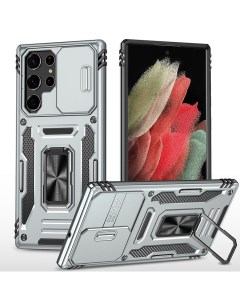 Чехол Safe Case с кольцом и защитой камеры для Samsung Galaxy S22 Ultra серый Black panther