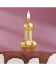 Свеча для торта Фаворит 3 5х8 см на шпажке золотой Дарим красиво