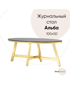 Журнальный стол 100 50 АЛЬБА стекло черное сталь золото Stool group