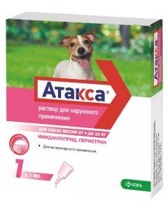Капли инсектоакарицидные для собак Атакса масса 4 10 кг 1 мл Крка