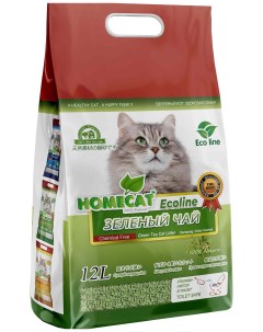 Комкующийся наполнитель Ecoline растительный зеленый чай 2 шт по 12 л Homecat