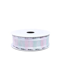 Лента декор капроновая уп 10 ярд с перламутровой нитью ш 25 мм белый бирюзово розовый Дамское счастье