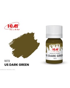 C1072 Краска для творчества 12 мл цвет Американский темно зеленыйUS Dark Green Icm-color