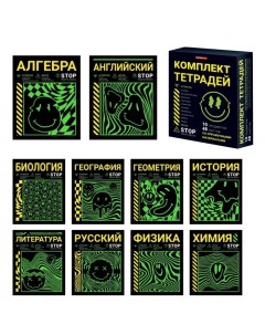 Комплект предметных тетрадей 10 предметов 48 листов Неоновый смайл обложка мелованный кар Полиграф принт