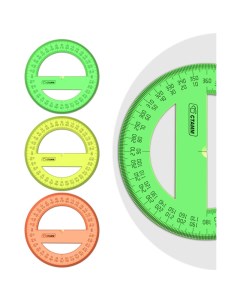 Транспортир 12см 360 пластиковый прозрачный неоновые цвета ассорти 20шт Стамм