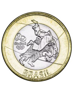 Памятная монета 1 Реал XXXI летние Олимпийские Игры Рио де Жанейро 2016 Дзюдо 2015 г UNC Nobrand