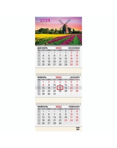 Календарь квартальный на 2024г 3 блока 3 гребня с бегунком мелбум Tulips 115295 Brauberg