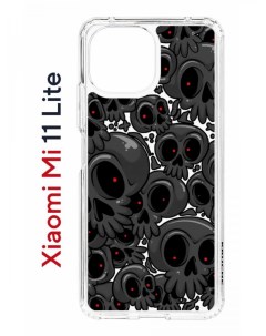 Чехол на Xiaomi Mi 11 Lite Kruche Print Skull gray противоударный бампер с защитой камеры