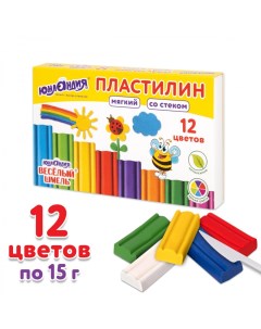 Пластилин мягкий 12 цветов Веселый шмель 180г со стеком 106672 32 уп Юнландия