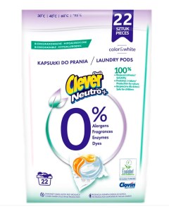 Капсулы Neutro COLOR WHITE гелевые для стирки Гипоаллерген 22 х 18г 396г Clever