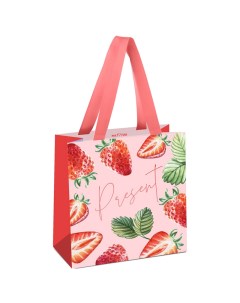 Пакет подарочный 20x20x10см Strawberry отд фольгой матовая ламинация MS_45782 Meshu