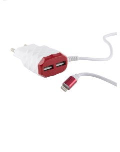 Сетевое зарядное устройство 2 USB 2 1 A white red Red line
