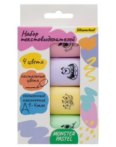 Набор текстовыделителей Monster Pastel 1 4мм 4цв коробка с европодвесом 12шт Silwerhof