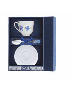 Набор чайный Ландыш Голубые цветы Чашка чайная Блюдце Ложка серебряная 001Ф03 Argenta