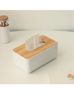 Салфетница коробка на стол бокс для салфеток с бамбуковой крышкой Evo beauty