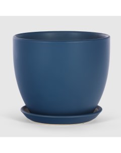 Кашпо керамическое для цветов 14x14см синий матовый Shine pots