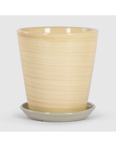 Кашпо керамическое для цветов 20x20см бежевое полосатое Shine pots