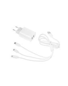 Зарядное устройство UC 14 3 в 1 2xUSB 2A microUSB Type C Lightning White 6937367 Luazon