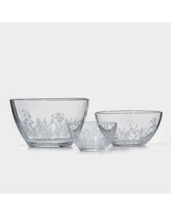 Набор из 3 х салатников 1 750л 0 800л 0 250л с гравировкой Ландыши Gidglass