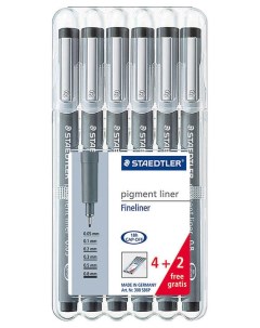 Набор капиллярных ручек Pigment liner 308 6 цветов 0 8 мм Staedtler